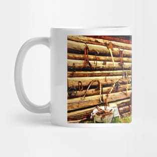 Log Cabin with Tools Mug